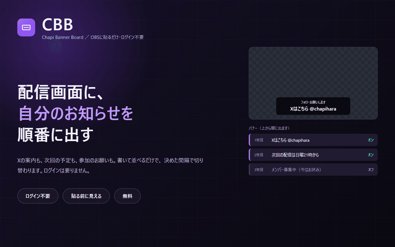 CBB（Chapi Banner Board）の画面イメージ