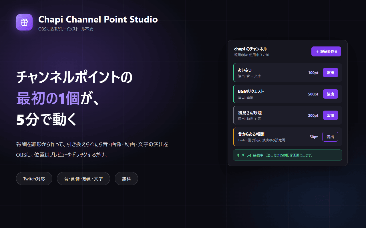 Chapi Channel Point Studioの画面