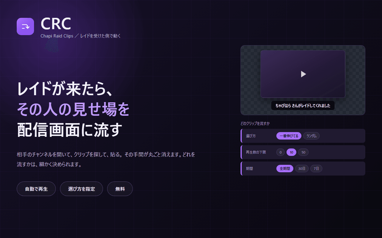 CRC(Chapi Raid Clips)の画面イメージ