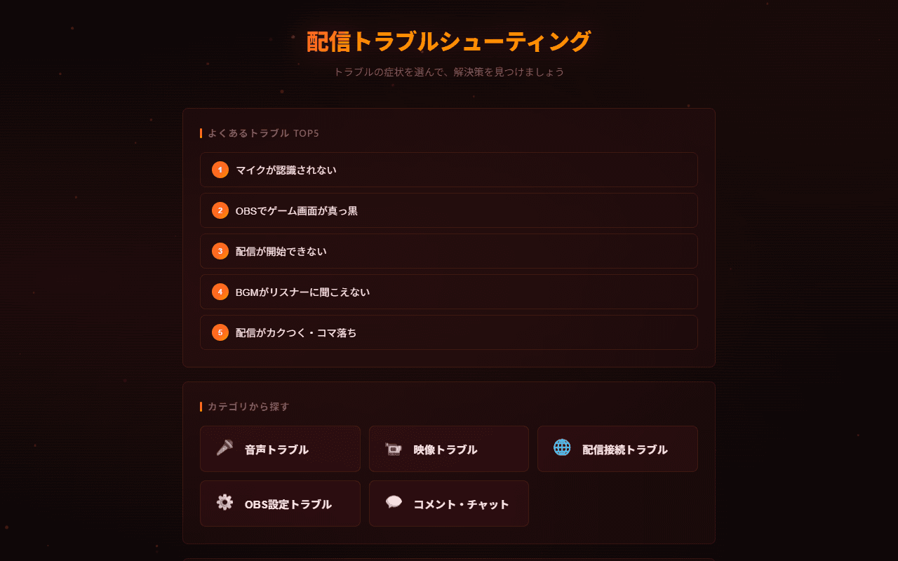 配信トラブル診断の画面イメージ