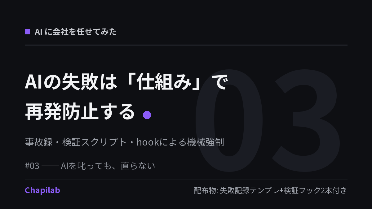 【AIに会社を任せてみた #03】AIの失敗は「仕組み」で再発防止する──実際の事故録と機械強制