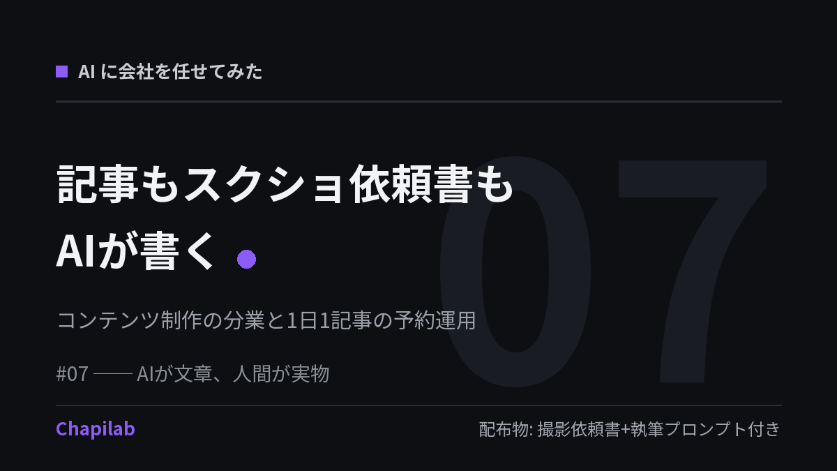 【AIに会社を任せてみた #07】記事もスクショ依頼書もAIが書く──コンテンツ制作の分業