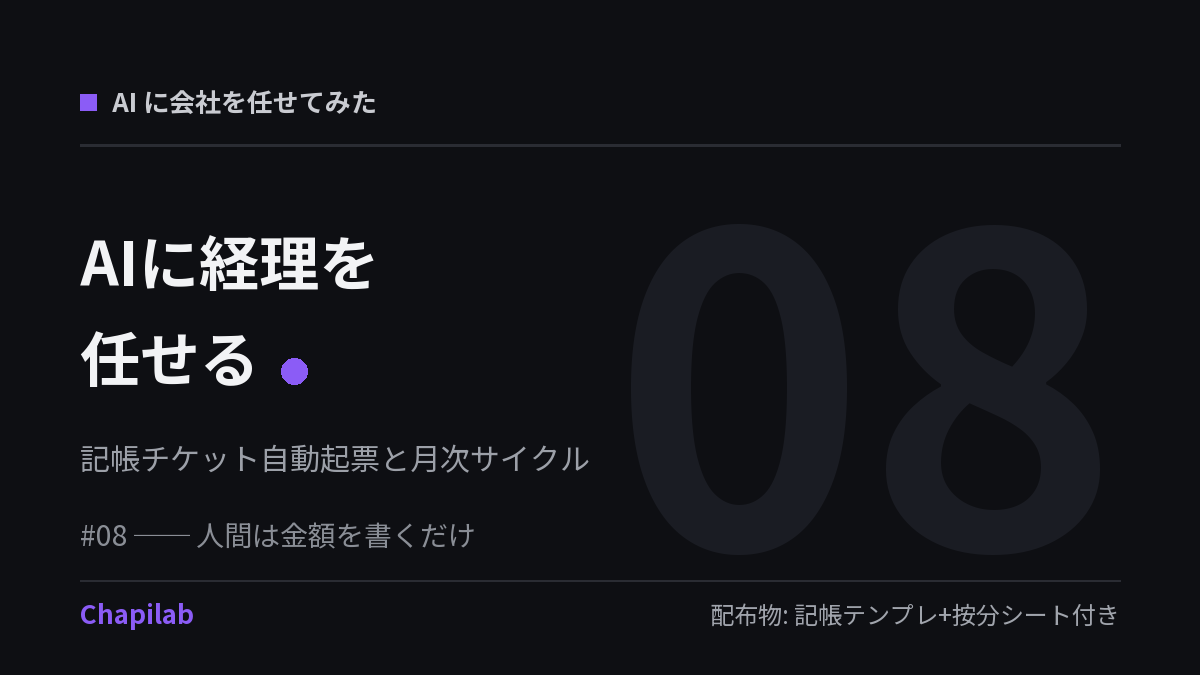 【AIに会社を任せてみた #08】AIに経理を任せる──記帳チケット自動起票と月次サイクル
